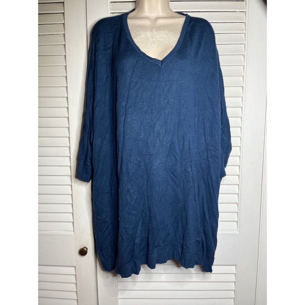 Laurie Felt Blue Knit V Neck Oversized Tunic Top Sweater Dress Casual Comfy  XL